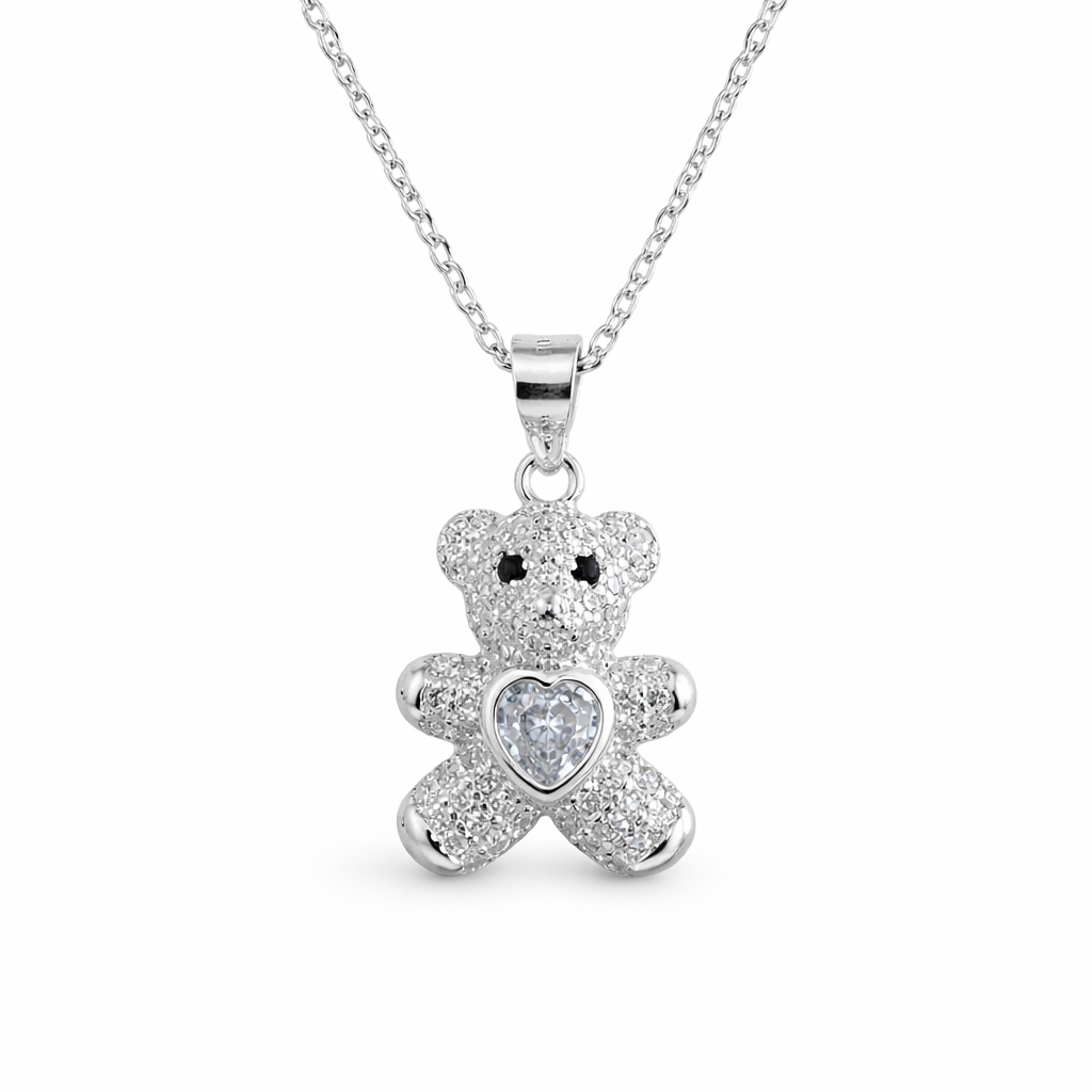 Crystal Teddy Heart Necklace