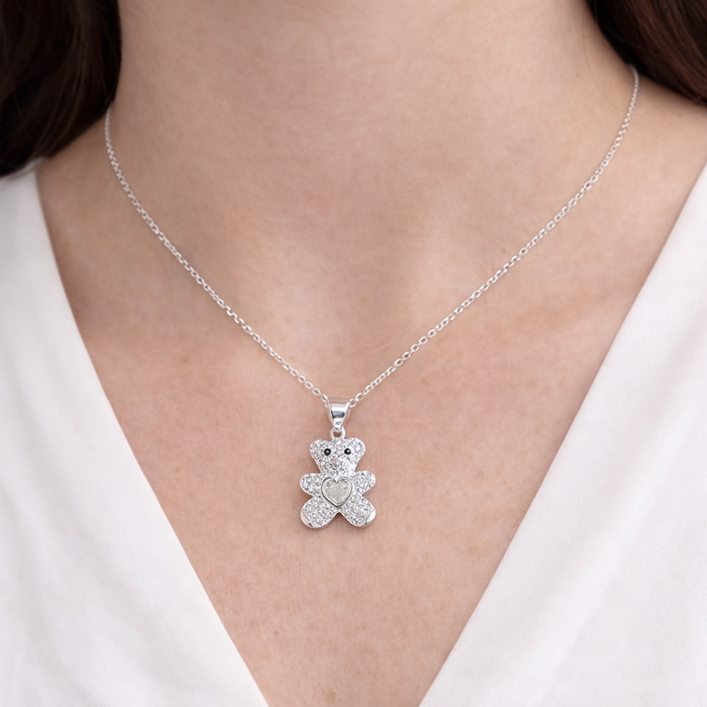 Crystal Teddy Heart Necklace