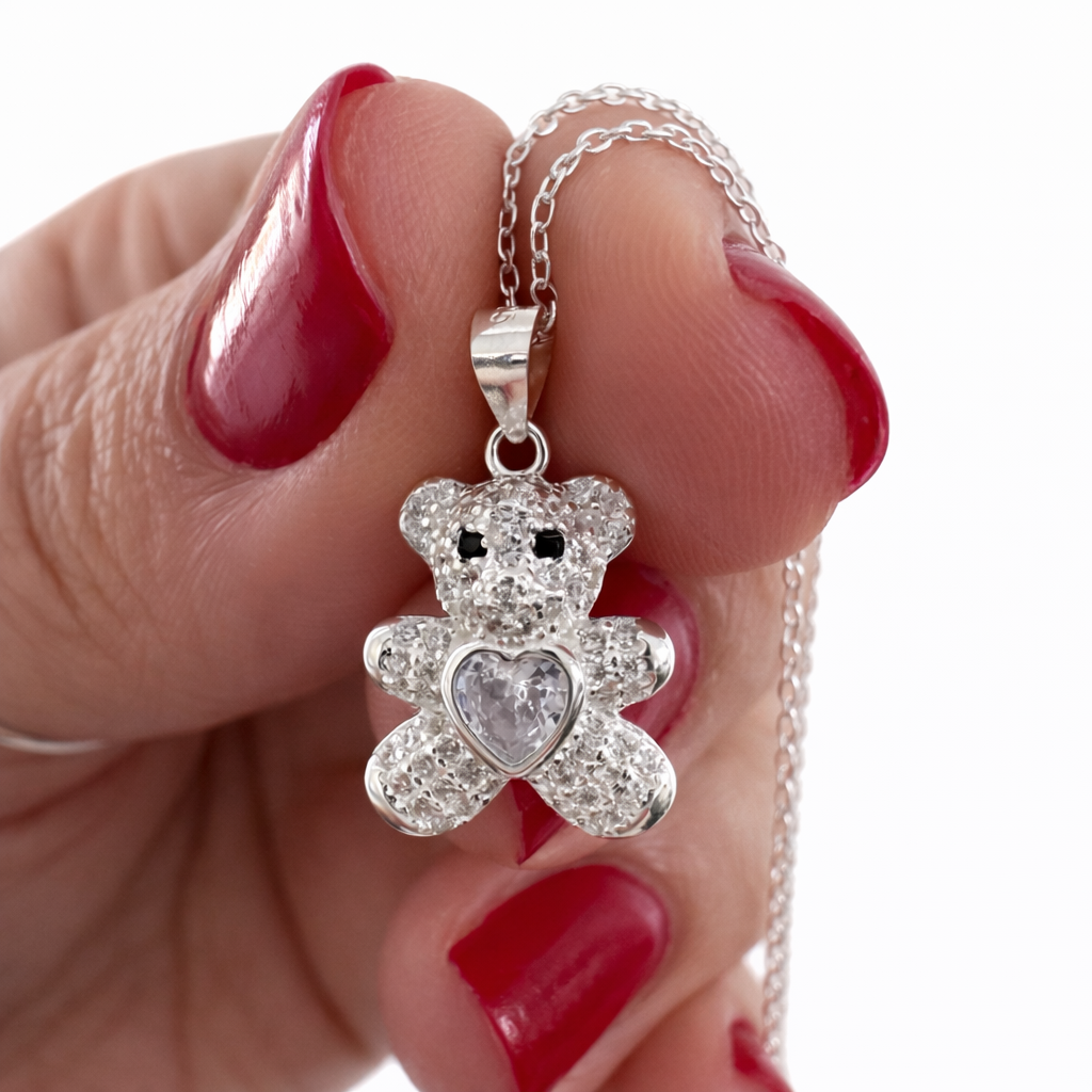 Crystal Teddy Heart Necklace