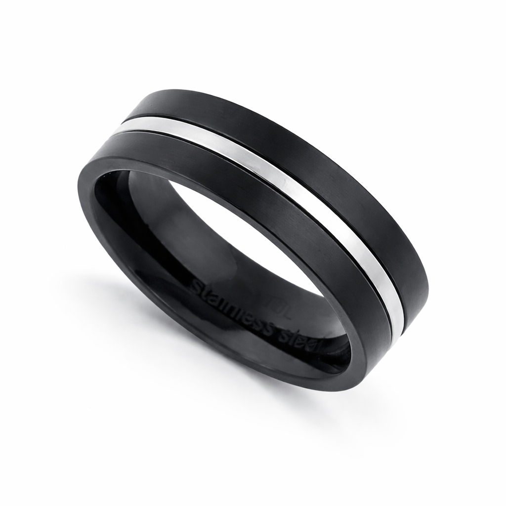 Stainless Steel Striped Black Ring