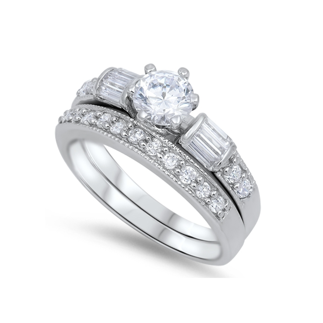 Sterling Silver Radiant Pave Engagement Ring