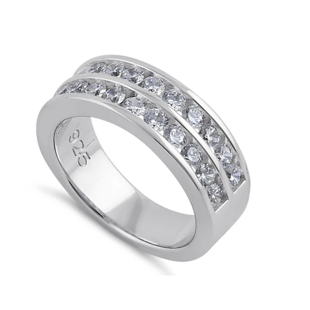 Sterling Silver King Felipe Crystals Double Row Rings