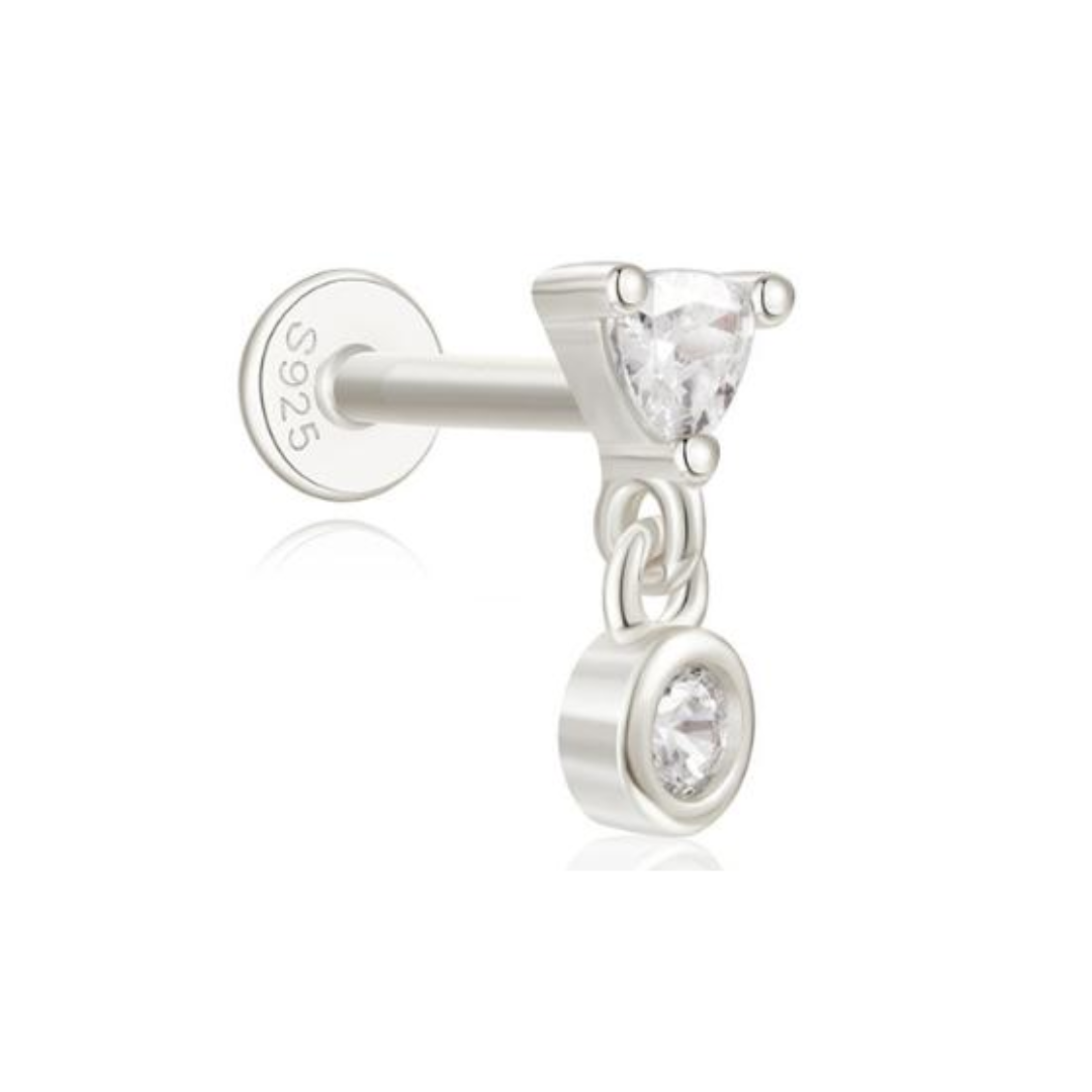 Sterling Silver Gem Drop Piercing Earring