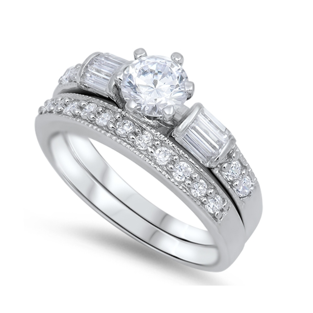 Sterling Silver Radiant Pave Engagement Ring