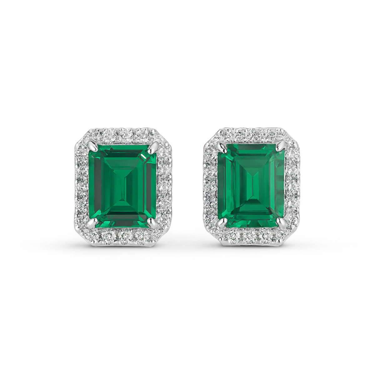 Sterling Silver Emerald Square Crystal Earrings