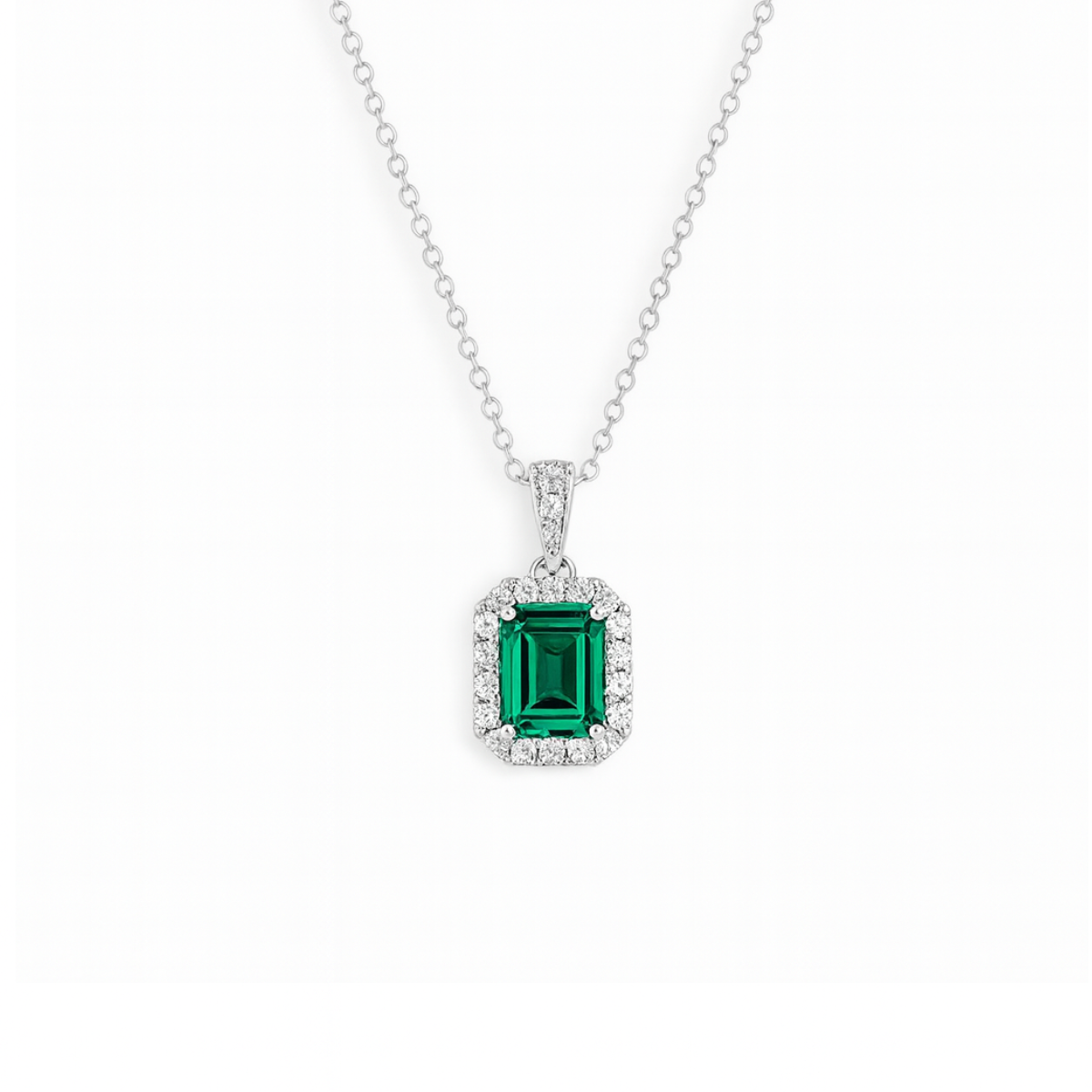 Sterling Silver Emerald Square Stone Necklace