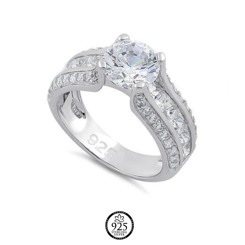 Sterling Silver Diana Princess Cut Engagement Ring