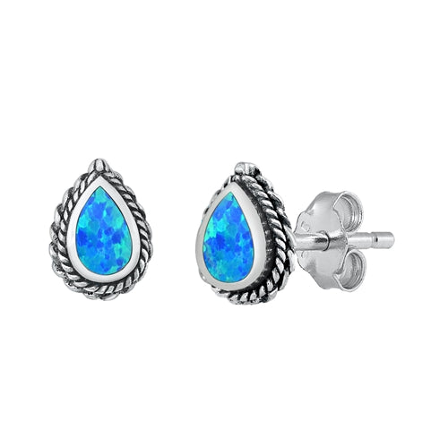 Sterling Silver Blue Opal Bali Drops Earrings