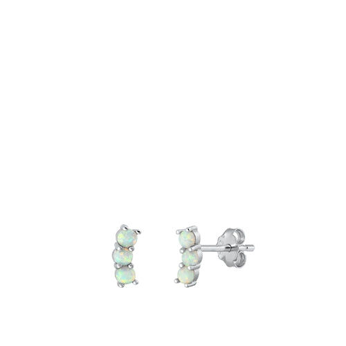 Sterling Silver White Opal Bar Earrings