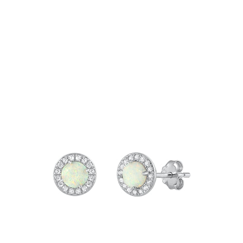 Sterling Silver White Opal Solitarie Earrings