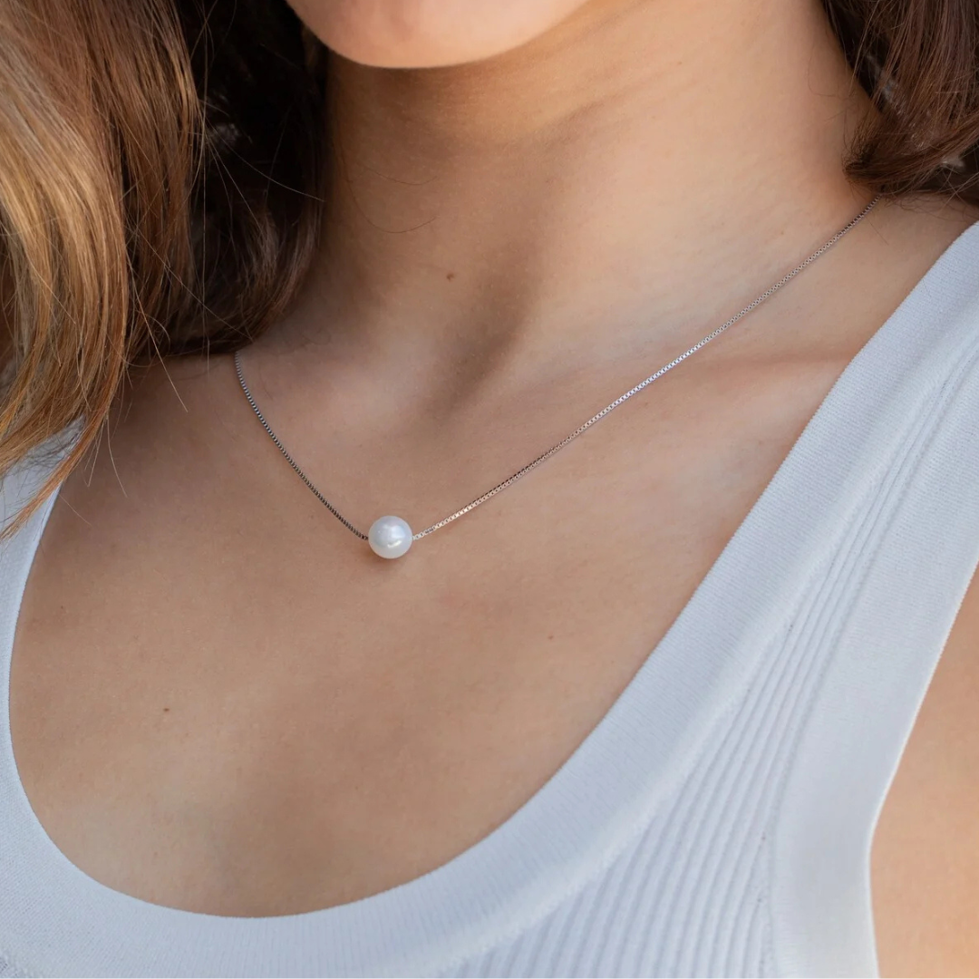Sterling Silver Minimalist Pearl Necklace