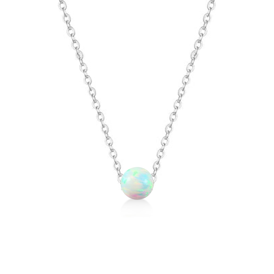 Sterling Silver Minimalist White Opal Necklace
