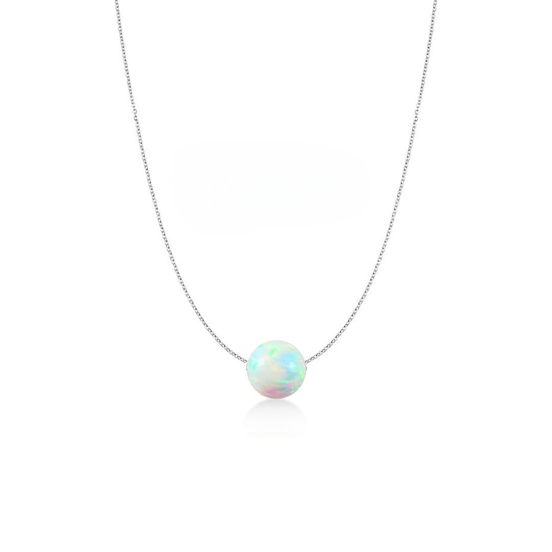 Sterling Silver Minimalist White Opal Necklace