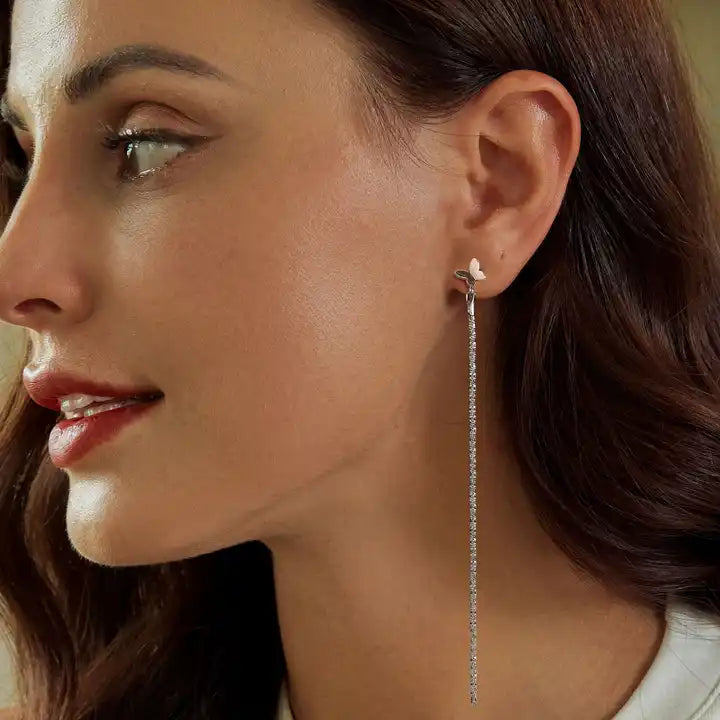 Sterling Silver Long Butterfly Earrings