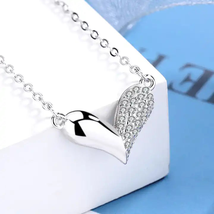 Sterling Silver Semi Crystals Heart Necklace