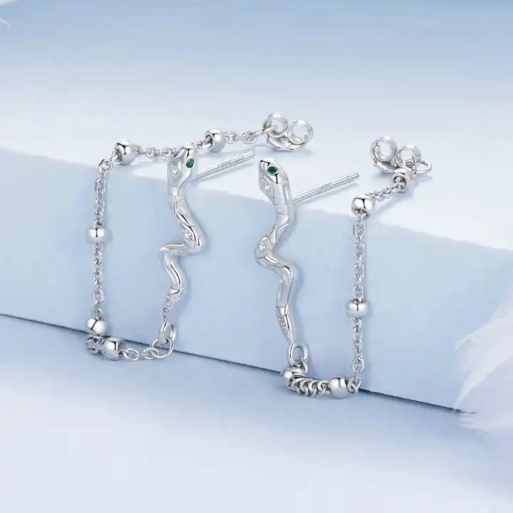Sterling Silver Dangle Beads Snakes Earrings