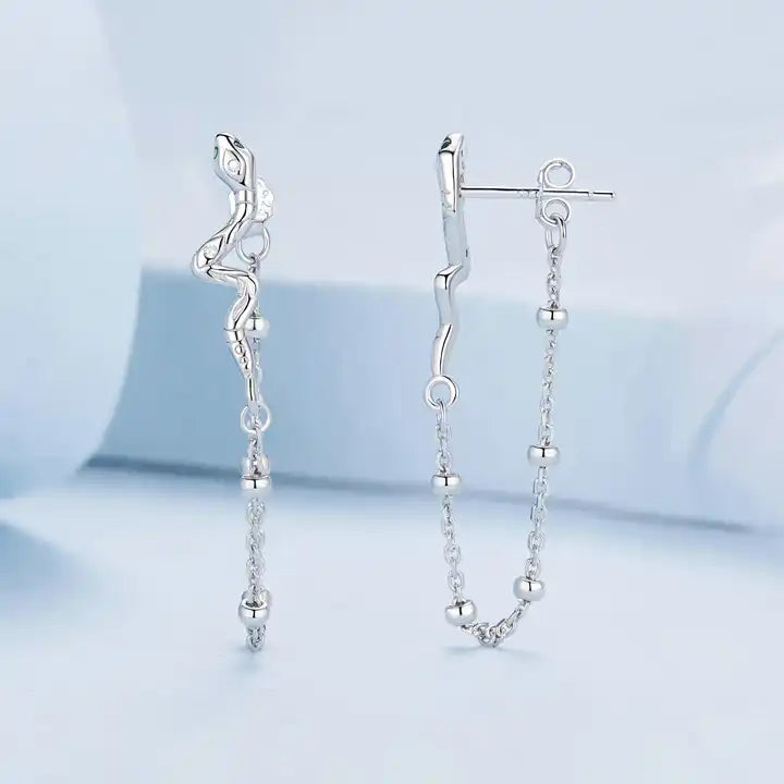 Sterling Silver Dangle Beads Snakes Earrings