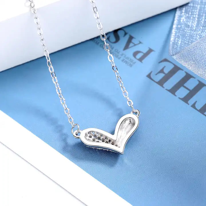 Sterling Silver Semi Crystals Heart Necklace