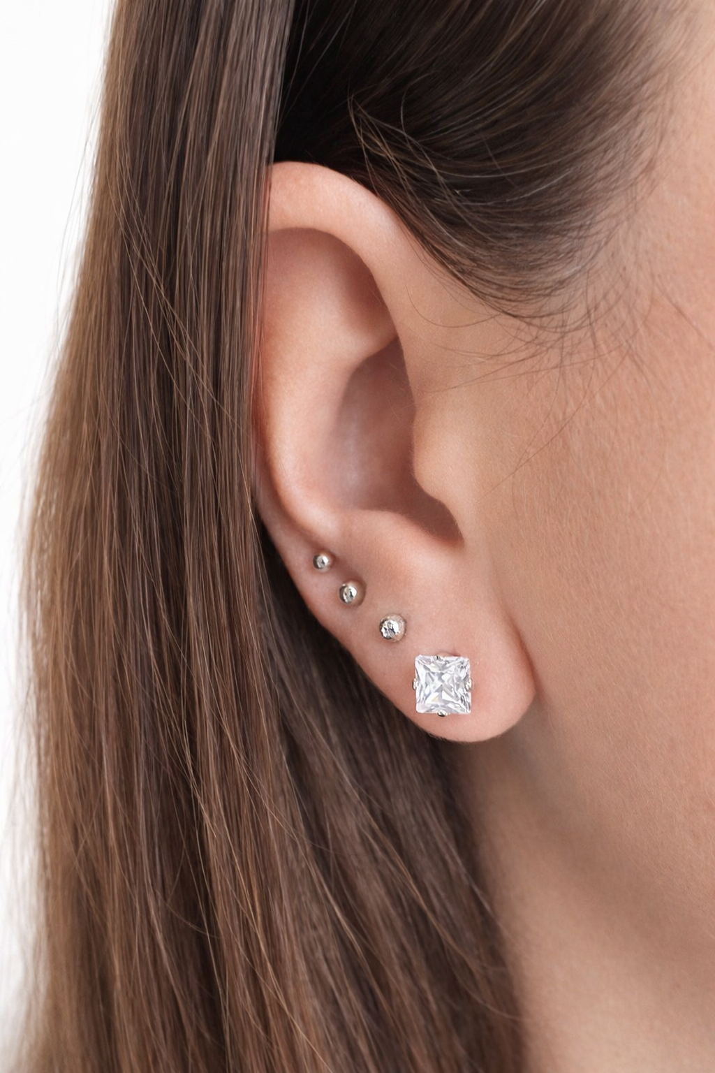 Sterling Silver 7mm Princess Cut Stud Earrings