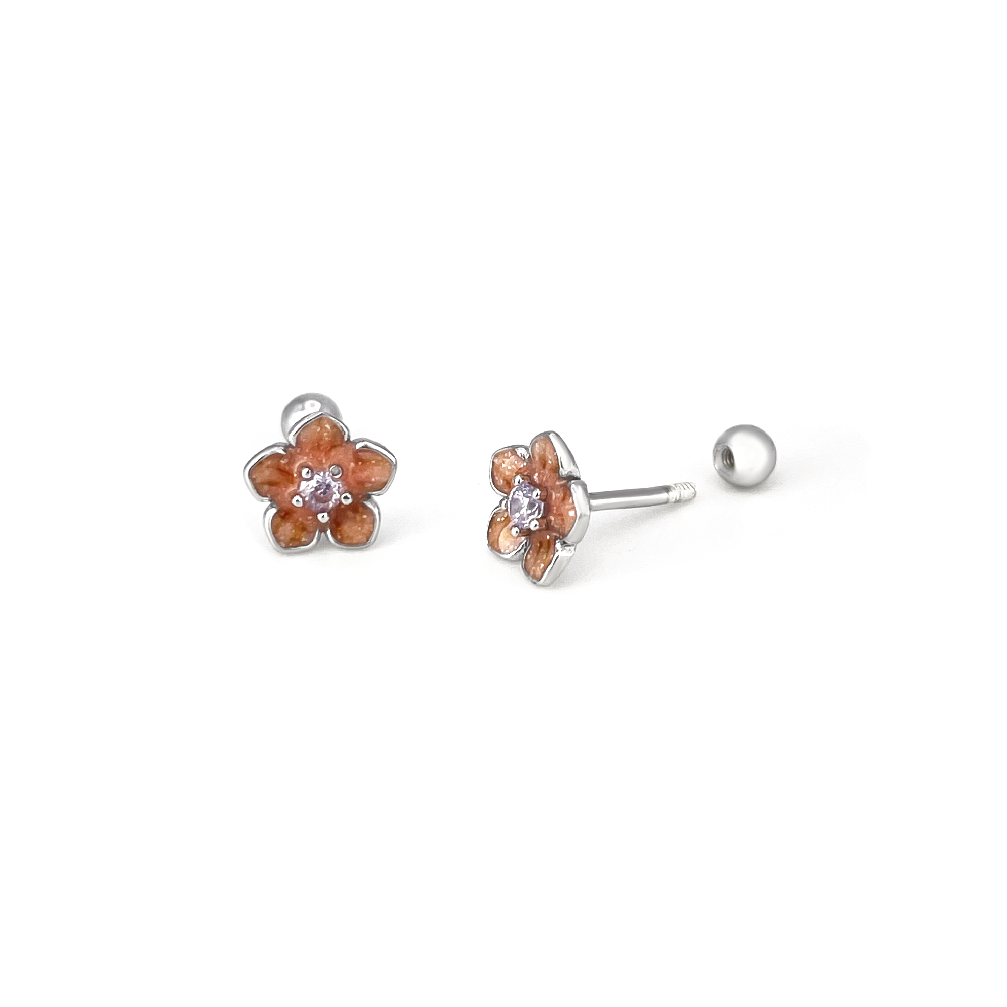 Sterling Silver Cherry Blossom Screw Earrings