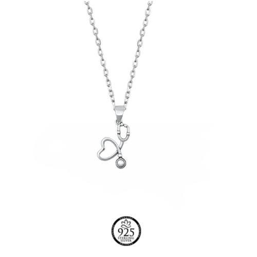 Sterling Silver Stethoscope Heart Necklace
