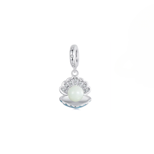 Sterling Silver Ocean Luminous Seashell Pearl Charm