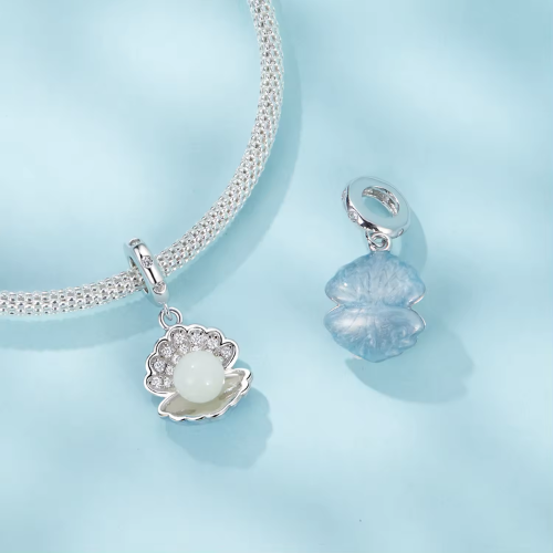 Sterling Silver Ocean Luminous Seashell Pearl Charm
