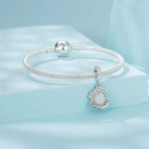 Sterling Silver Ocean Luminous Seashell Pearl Charm