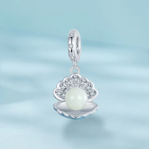 Sterling Silver Ocean Luminous Seashell Pearl Charm