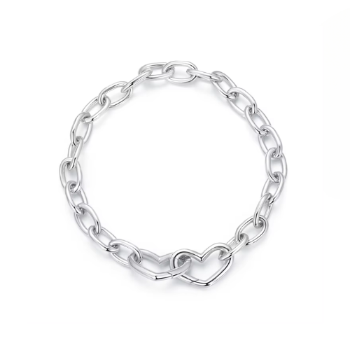 Sterling Silver Two Hearts Link Bracelet