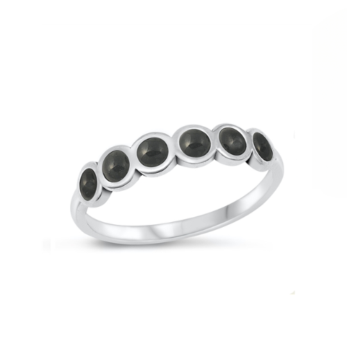 Sterling Silver Six Stone Black Agate Ring