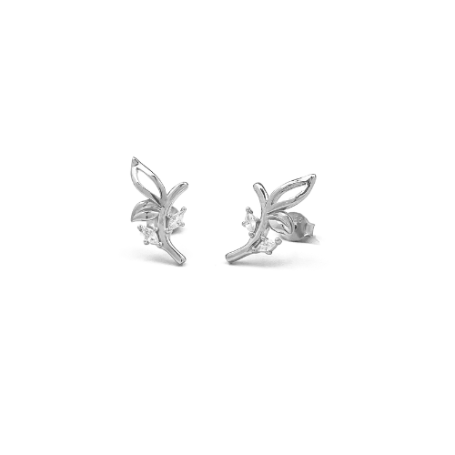Sterling Silver Olive Leave Crystal Earrings