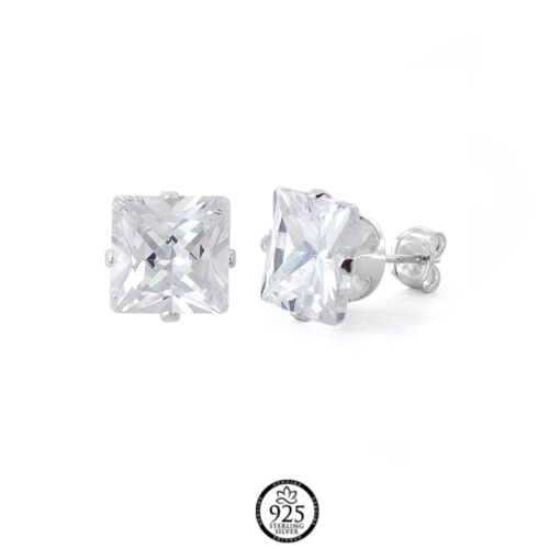 Sterling Silver 8mm Princess Cut Stud Earrings