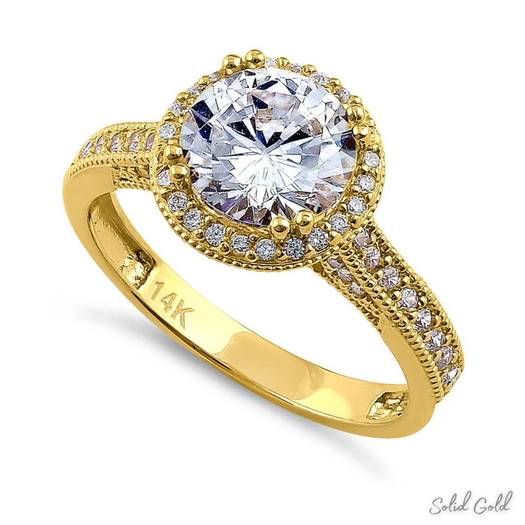 Solid 14K Gold Two Tone Halo Engagement Ring