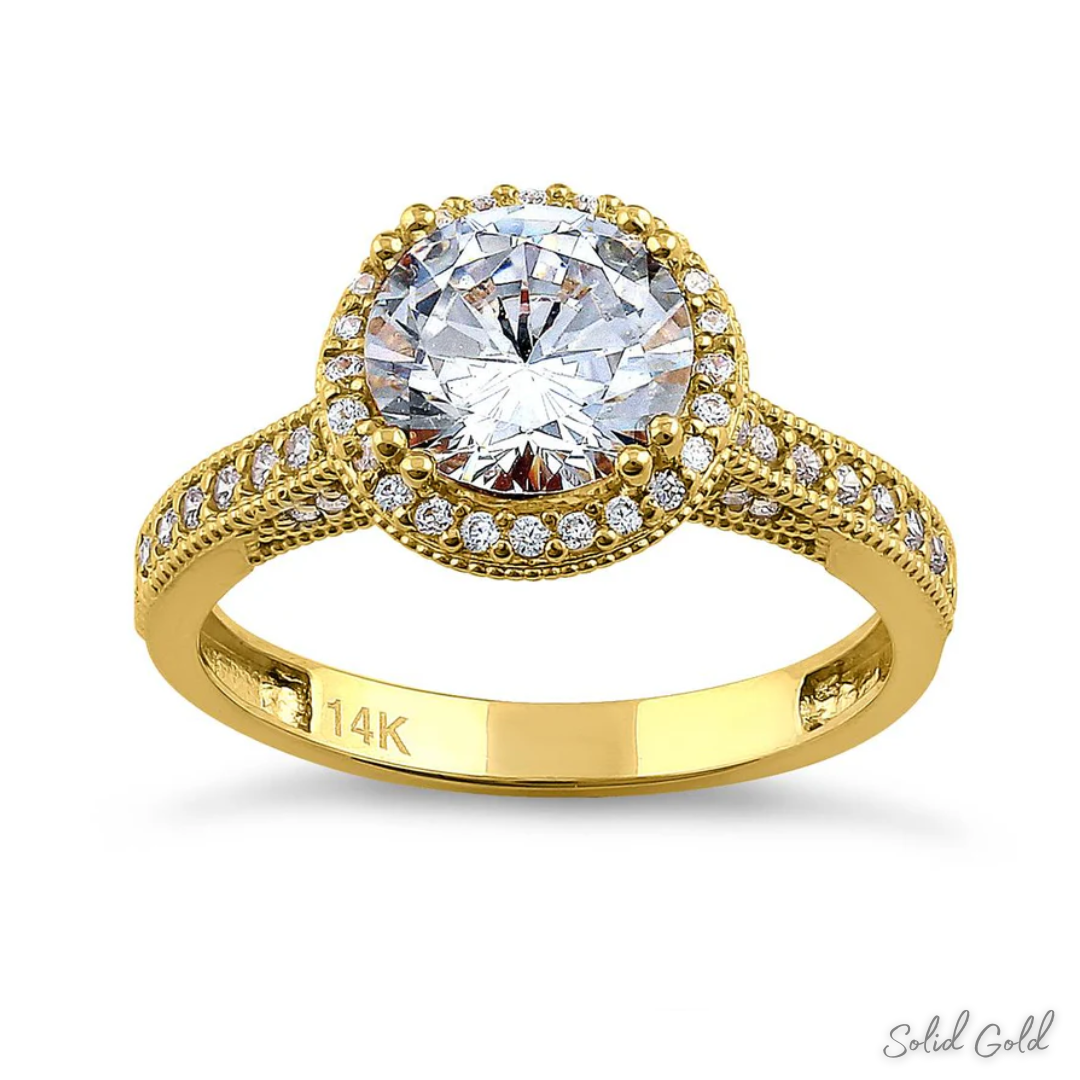 Solid 14K Gold Two Tone Halo Engagement Ring