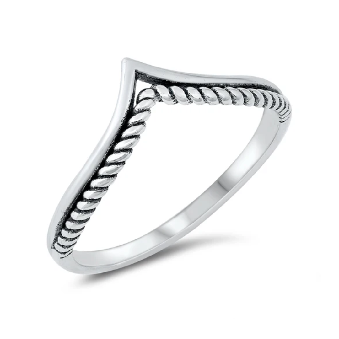Sterling Silver Rope V Shape Bali Ring