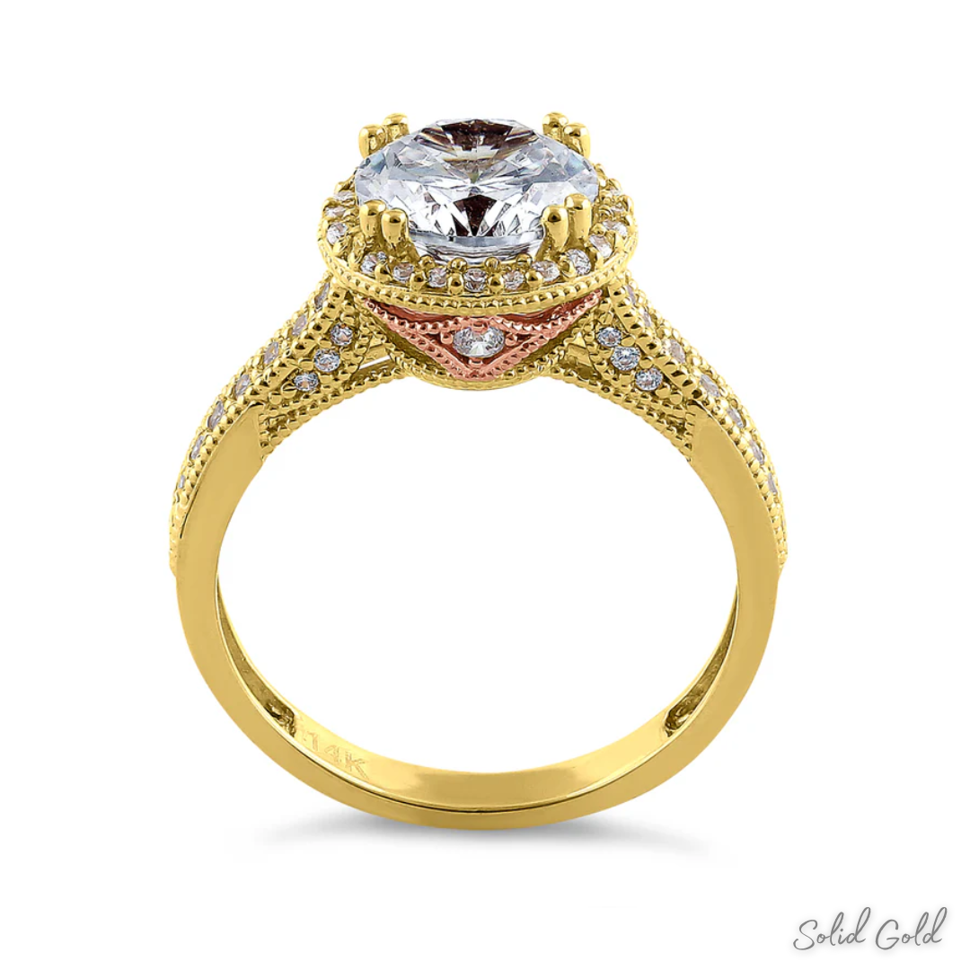 Solid 14K Gold Two Tone Halo Engagement Ring