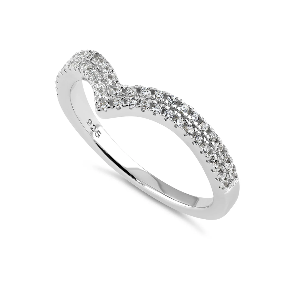 Steling Silver V Style Crystals Wedding Band