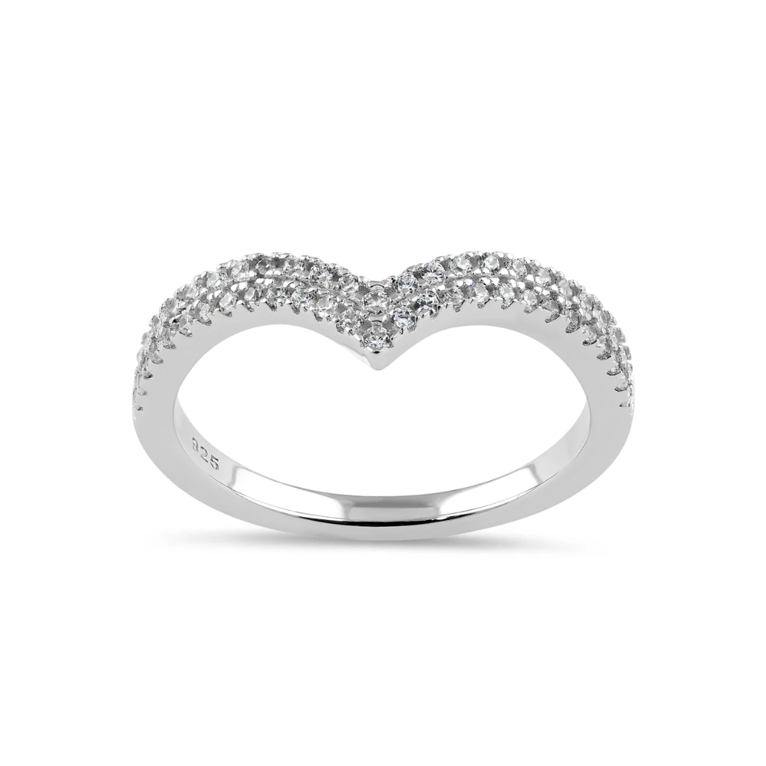 Steling Silver V Style Crystals Wedding Band