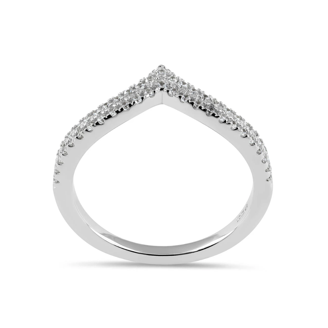 Steling Silver V Style Crystals Wedding Band