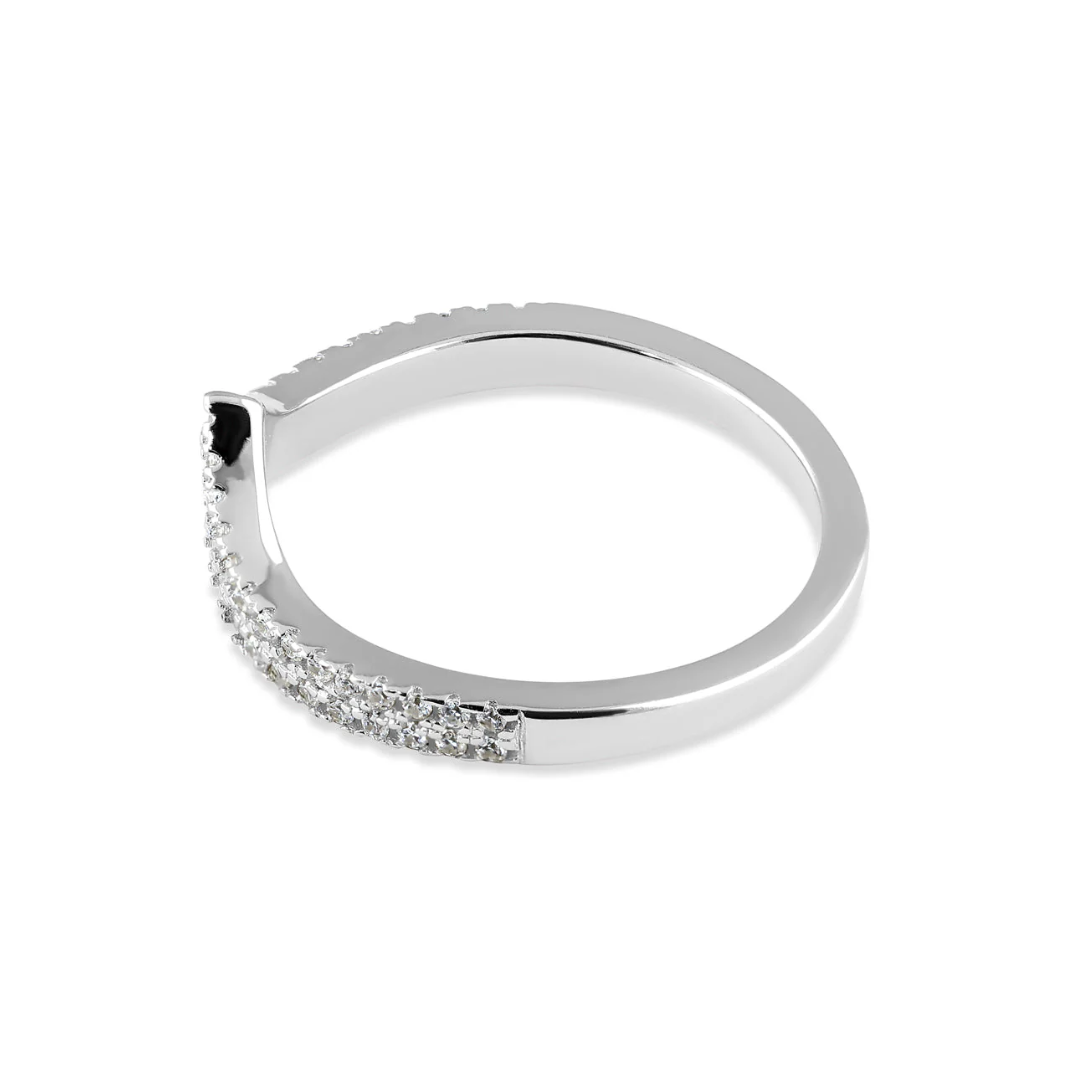 Steling Silver V Style Crystals Wedding Band