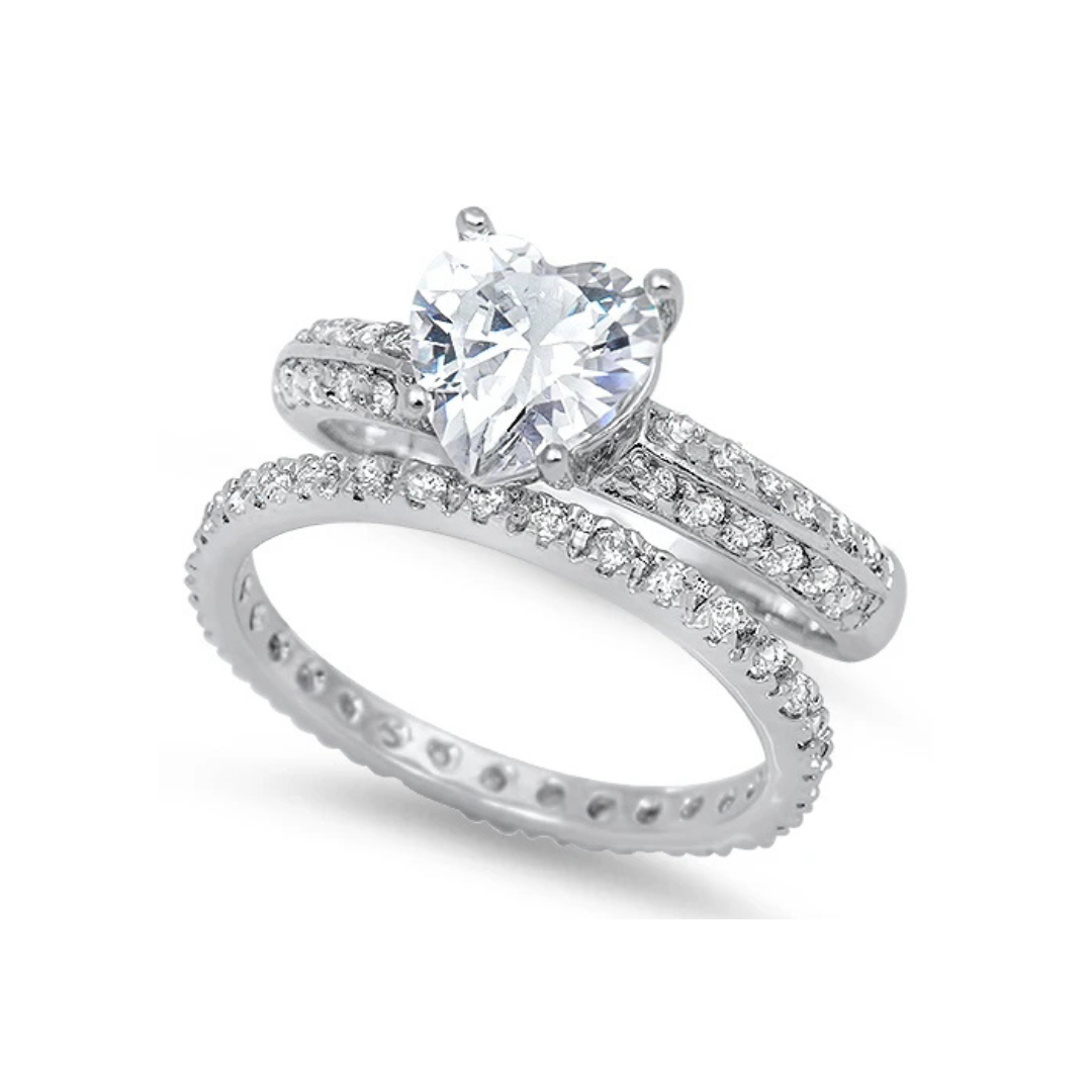 Sterling Silver Marsella Heart Engagement Duo Ring