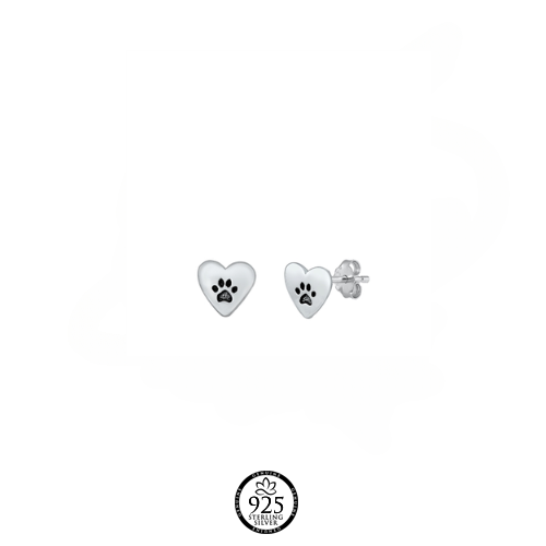 Sterling Silver My Pet Paws Heart Earrings