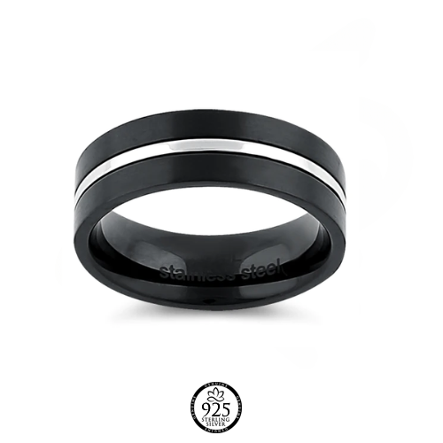 Stainless Steel Striped Black Ring