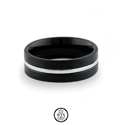 Stainless Steel 6.5mm Striped Black Ring