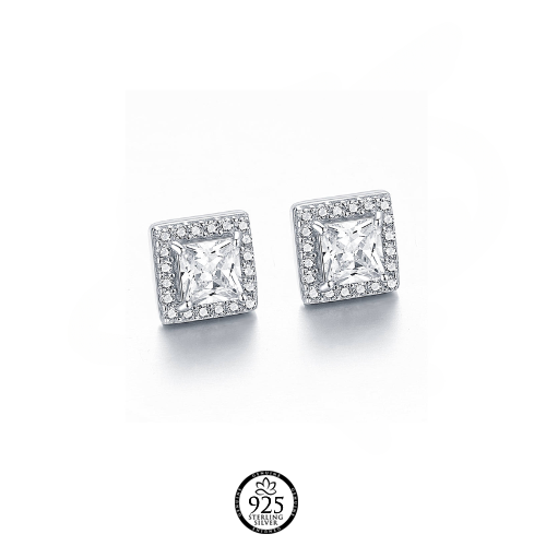 Sterling Silver Square Crystal Earrings