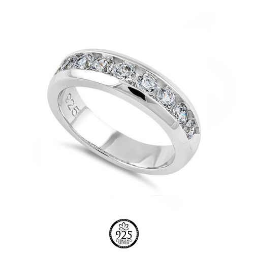 Sterling Silver Round Crystal Men's Band