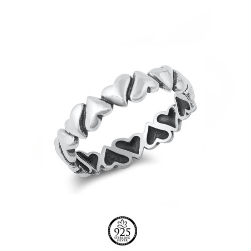 Sterling Silver Two Side Hearts Band Ring