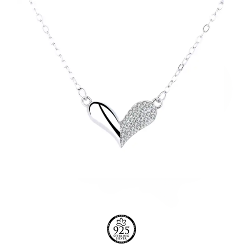 Sterling Silver Semi Crystals Heart Necklace