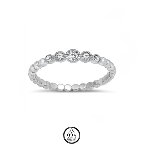 Sterling Silver Clear Crystal Beaded Ring